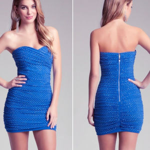 💋 Bebe Blue Strapless Studded Dress L New RARE 💋